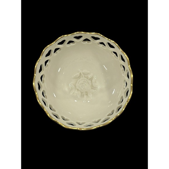 Lenox China Heart Collection 24K Gold Trim Pierced Bowl with an Embossed Rose - Picture 4 of 5